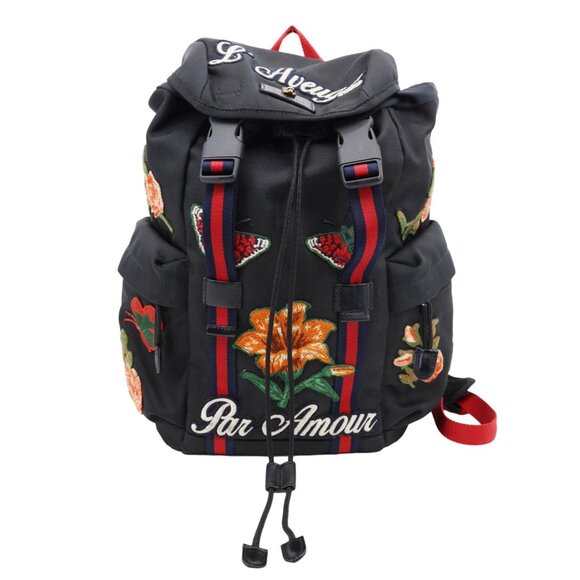 Gucci  L'Aveugle Par Amour Embroidered Techno Web Canvas Backpack Black - Picture 1 of 12